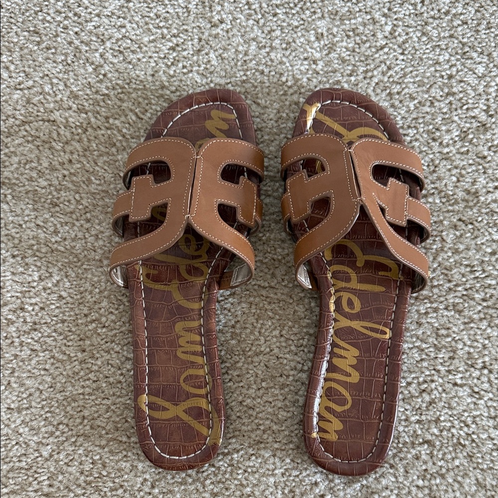 Sam Edelman Bay Slide Brown Leather Sandals- Size 7.5